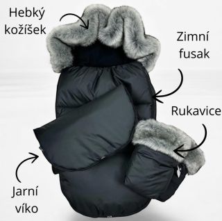 🖤 Zimní fusak 2v1 🖤 Jeden fusak a 2 víka - ty měníte a připínáte podle počasí 😍 Kožíšek na parádu a rukavičky, aby ručičky...
